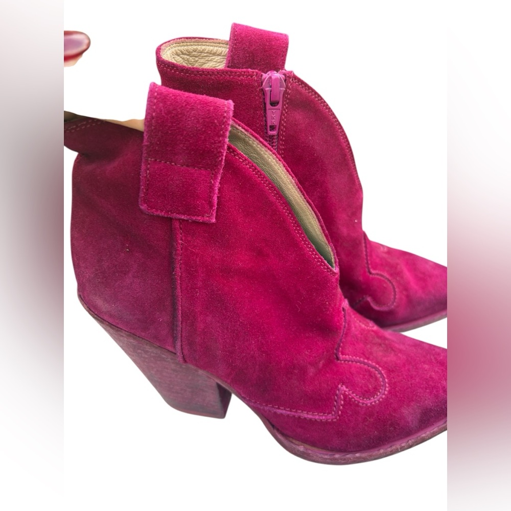 Vince Camuto suede lather Fuchsia Heeled Elmiora Ankle boots sz 37 pointed toe - Picture 4 of 11